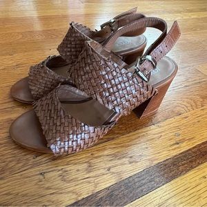 JOYCE Milano brown braided sandals block heels 37 6.5 7 Italian leather EUC